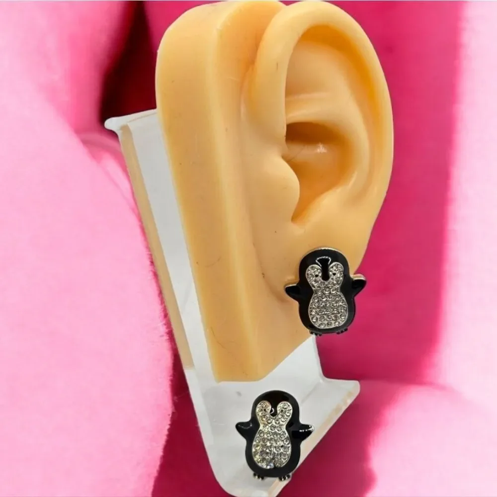 Penguin Rhinestone Earrings Sparkly Pierced Ear Post Women's Jewelry Arctic Fun